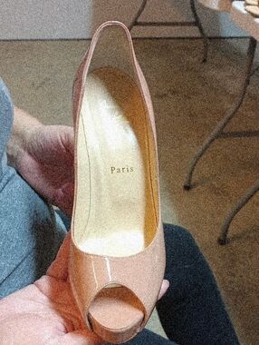 Aris Blush Patent Peep-Toe Heel